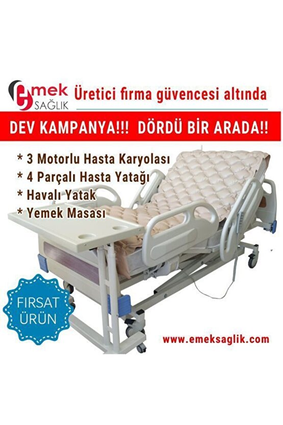3 Üç Motorlu Full Abs Hasta Yatağı Karyola Emek Hasta Yatakları