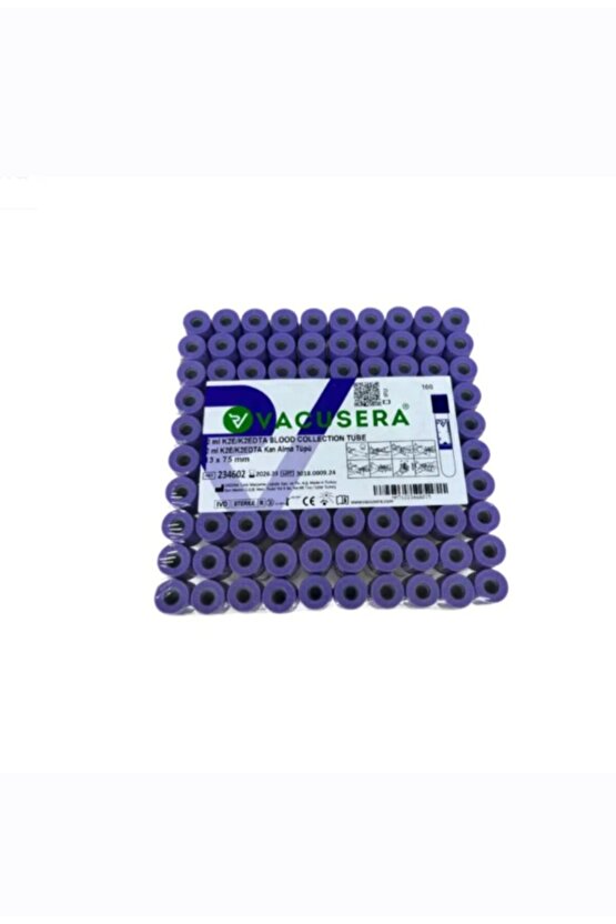 50 Adet Kan Alma Tüpü, Mor Kapak, K2E K2EDTA 2ml 3.6mg 13x75mm, Bd Vacutainer