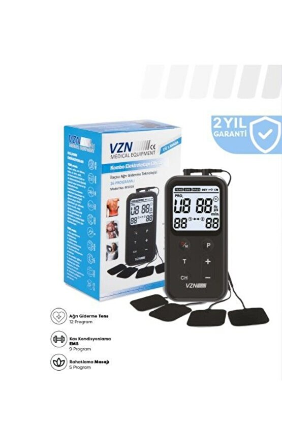 Vzn Tens Cihazı- Kombo Elektroterapi Cihazı 3Ü 1 Arada EMS-TENS-MASAJ Özellikli