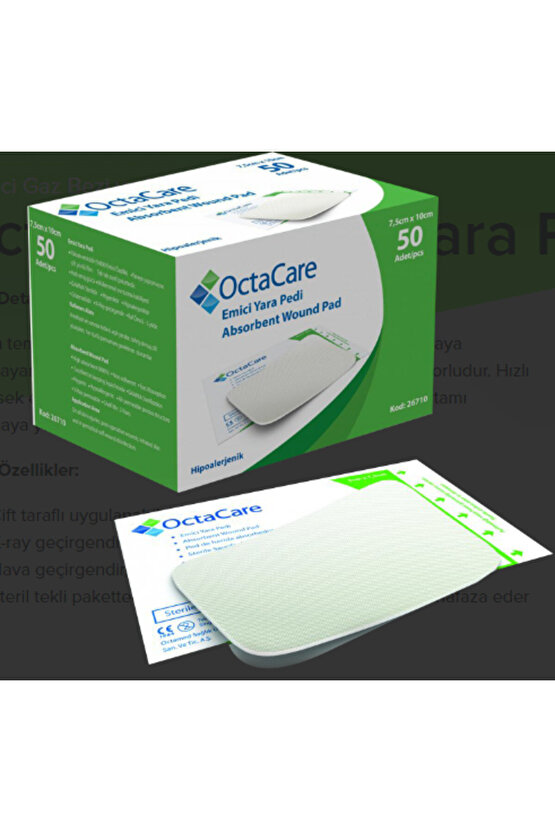 OctaCare Emici Yara Pedi 7,5 cm x 10 cm 50 Adet