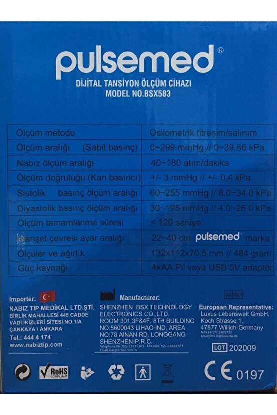 Dijital Türkçe Konuşan Koldan Tansiyon Ölçüm CihazıPulsemed