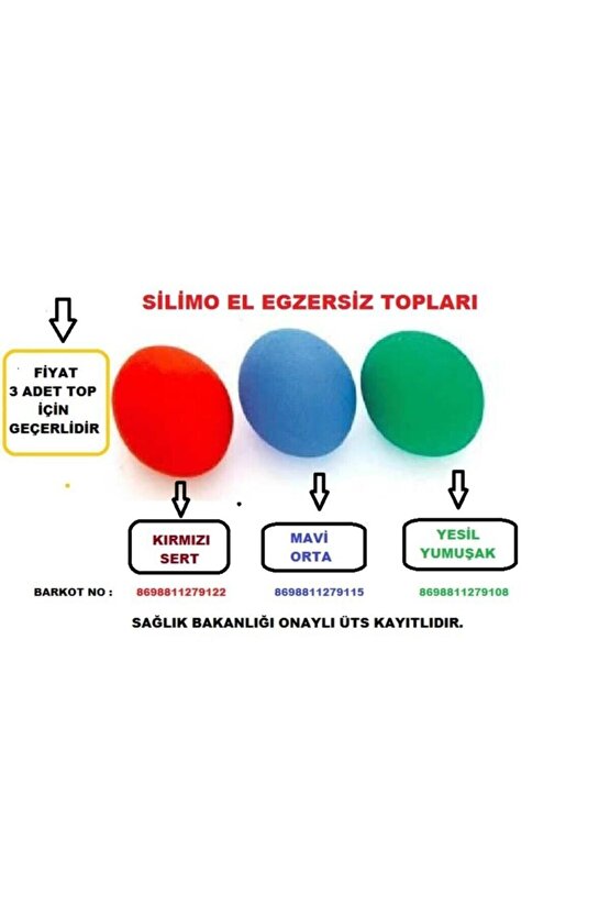 Fizik Tedavi El Çalıştırma Güçlendirme Egzesiz Topu 3lü