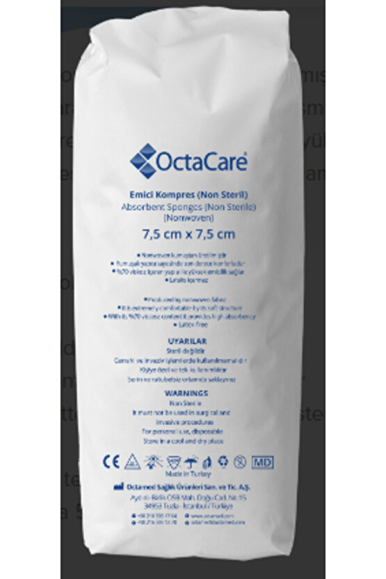 Emici Kompres 8 Kat Nonsteril 7,5cm x 7,5cm 100 Adet