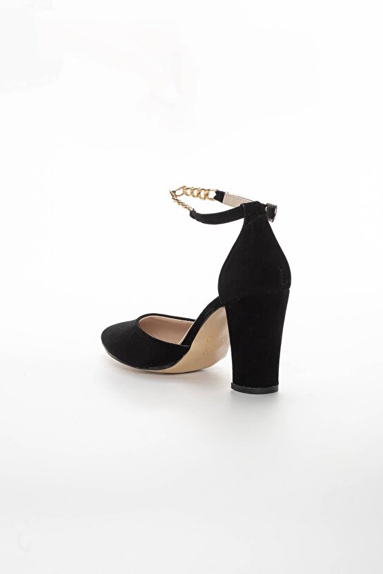 Zincirli Stiletto Siyah Süet