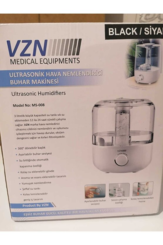 Ultrasonik Hava Nemlendirici Buhar Makinesi(blackSiyah)