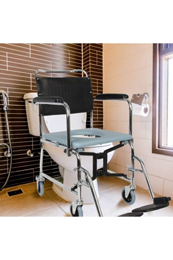 Klozetli Tekerlekli Sandalye Banyo Ve Tuvalet Sandalyesi Sürgülü