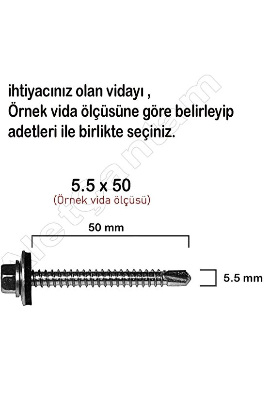 Trapez Vida Çatı Vidası Pullu Vida 5.5x50 _ 50 Adet