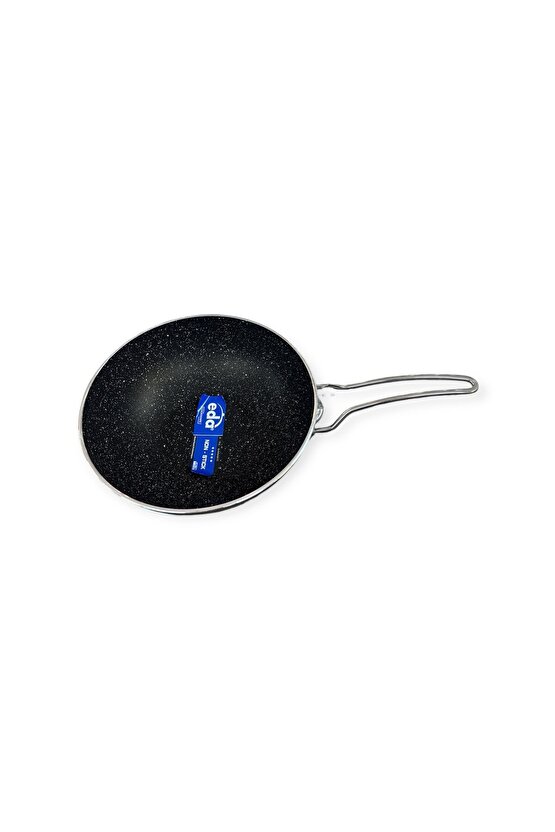 28 Cm Döküm Granit Wok Tava Metal Saplı
