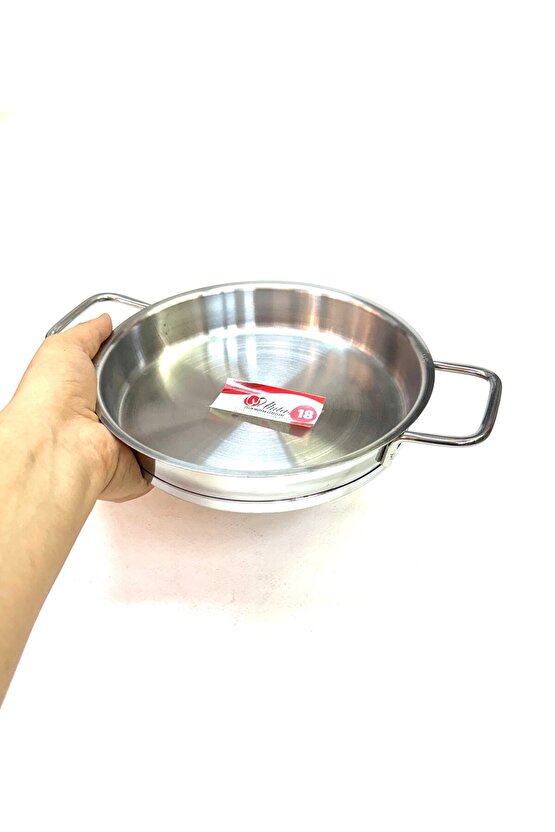 Paslanmaz Çelik Yapıştırmaz Kalın Taban Dik Yumurta Sahanı 18 Cm