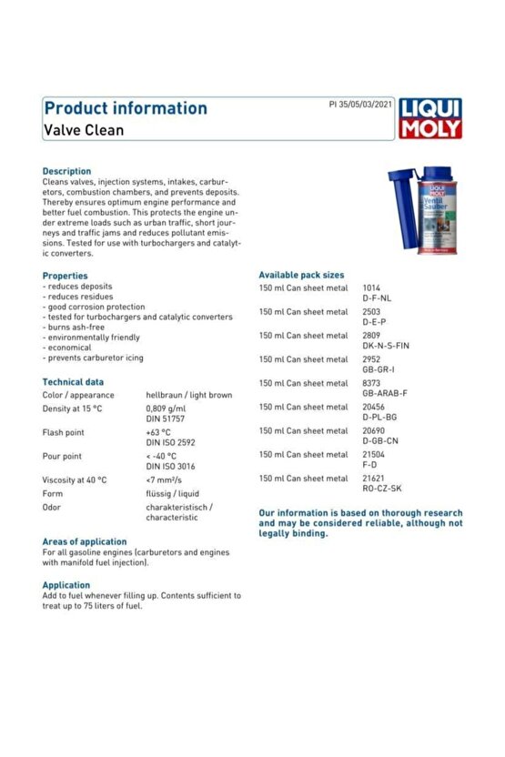 Valf Supap Temizleyici 150 ml 1014