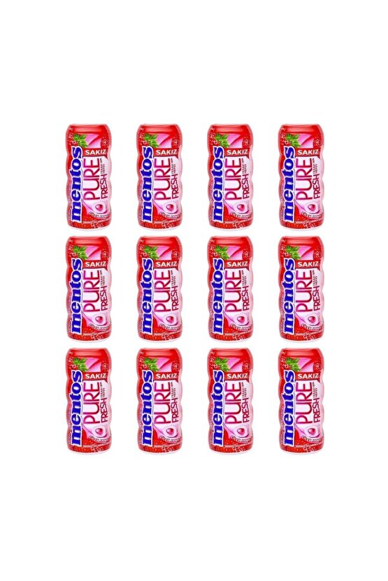 Pure Fresh Çilek Aromalı Şekersiz Tatlandırıcılı Draje Sakız 30 g x 12 Adet
