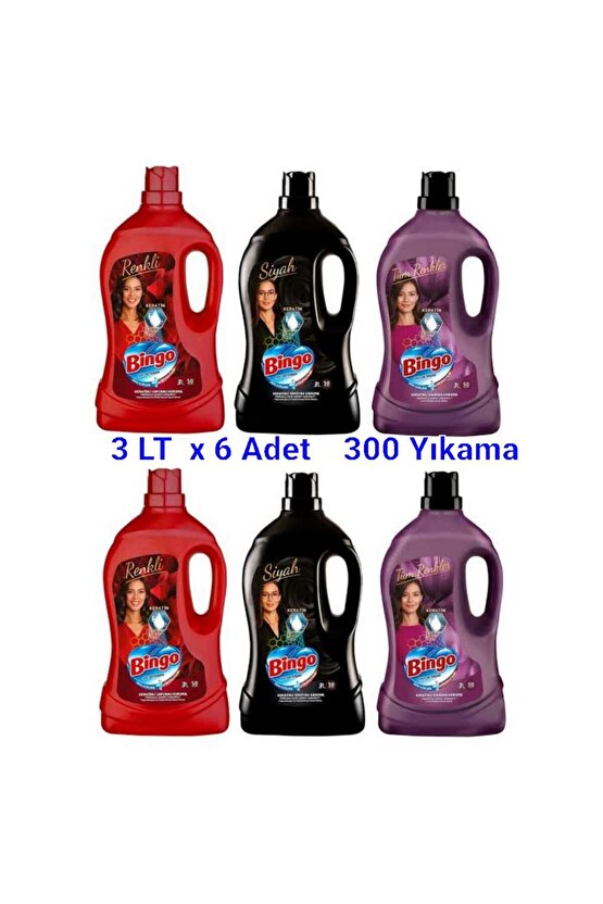 BİNGO SIVI ÇAMAŞIR DETERJANI 2*3LT SİYAH 2*3LT RENKLİ 2*3LT ONARIM KORUMA TOPLAM 18 LT