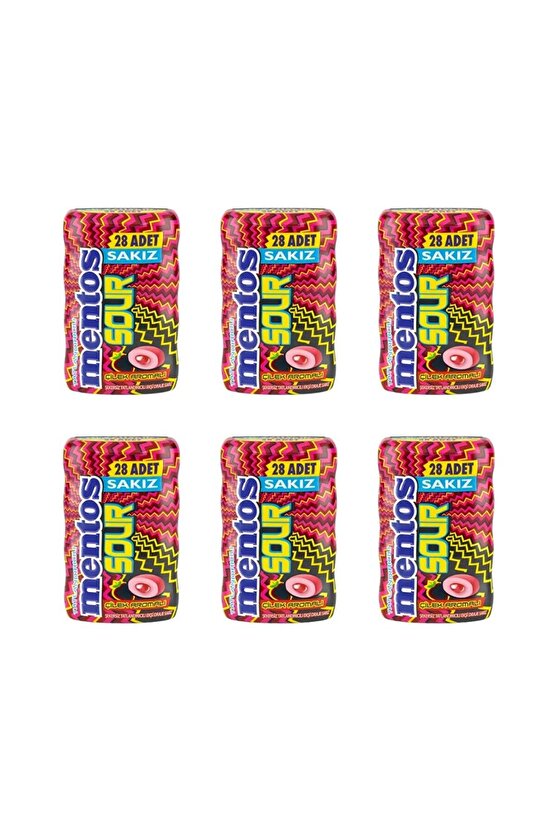 Sour Çilek Aromalı Şekersiz Tatlandırıcılı Ekşi Draje Sakız 6 Adet x 56 g