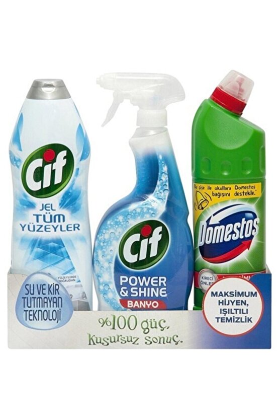 Hijyen Seti Cif Power Shine Sprey 750 Ml + 810 Ml + Cif Jel Tüm Yüzeyler 750 Ml
