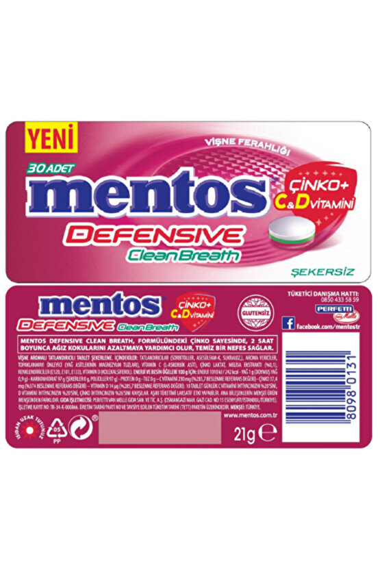 Defensive Clean Breath Vişne Aromalı Tatlandırıcılı Tablet Şekerleme 21 g x 12 Adet