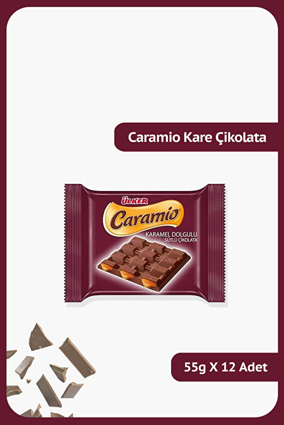 CARAMİO Karamel Dolgulu Sütlü Kare Çikolata - 55 gram - 12 Adet