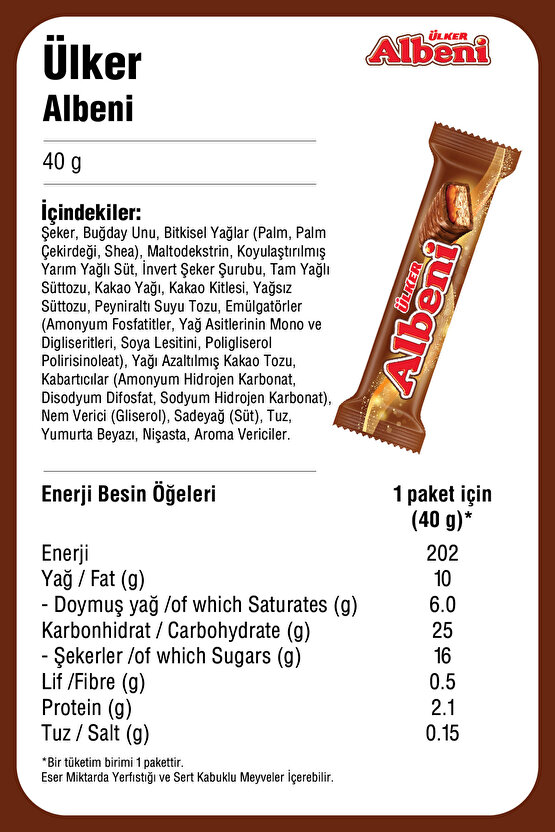 ALBENİ Sütlü Çikolata Kaplamalı Karamelli Bar - 40 gram - 24 Adet