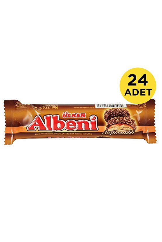ALBENİ Atıştırmalık - Sütlü Çikolata Kaplı Karamel ve Bisküvi - 72 gram - 24 Adet