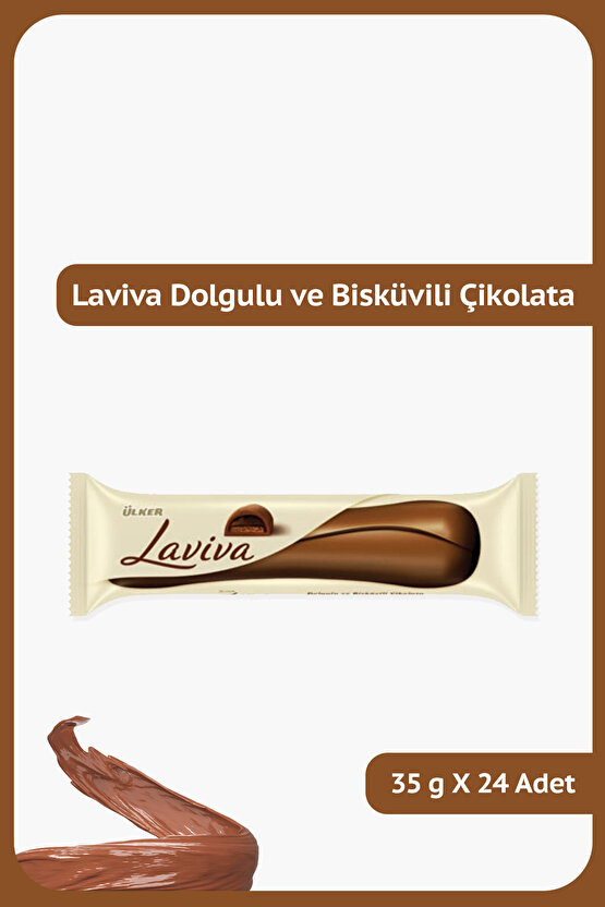 LAVİVA Sütlü ve Bitter Çikolata Dolgulu ve Kakaolu Bisküvili Bar - 35 gram - 24 Adet