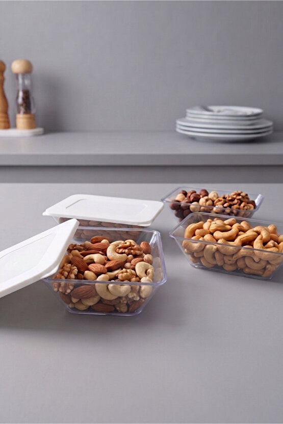 4lü Mini Prizma Saklama Kabı Erzak Kabı Dolapiçi Organizer 4x300 ml