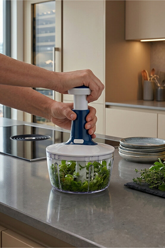 3 Bıçaklı Pratik El Rondosu Paslanmaz Çelik El Robotu Doğrayıcı Rondo 1,5 L