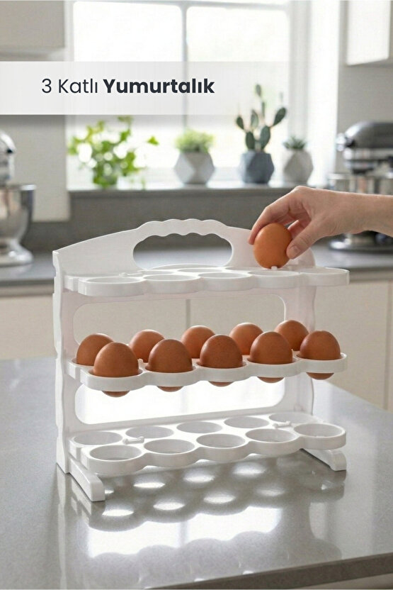 3 Katlı Yumurtalık 30 Bölmeli Yumurta Kutusu Buzdolabı Organizer Kutu
