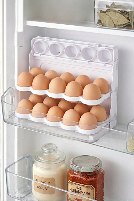 3 Katlı Yumurtalık 30 Bölmeli Yumurta Kutusu Buzdolabı Organizer Kutu