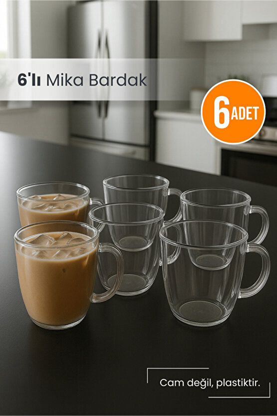 6lı Şeffaf Mika Kulplu Bardak Seti Mika Bardak Seti