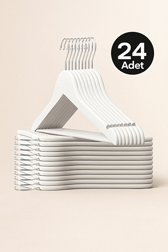 24 Adet - Ahşap Görünümlü Plastik A Kalite Elbise Askısı Tshirt Pantolon Askı