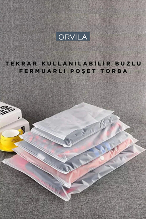 10 Adet Buzlu Fermuarlı Poşet Torba 35x25cm -Valiz Ve Bavul İçi Düzenleyici -Tekrar Kullanılabilir