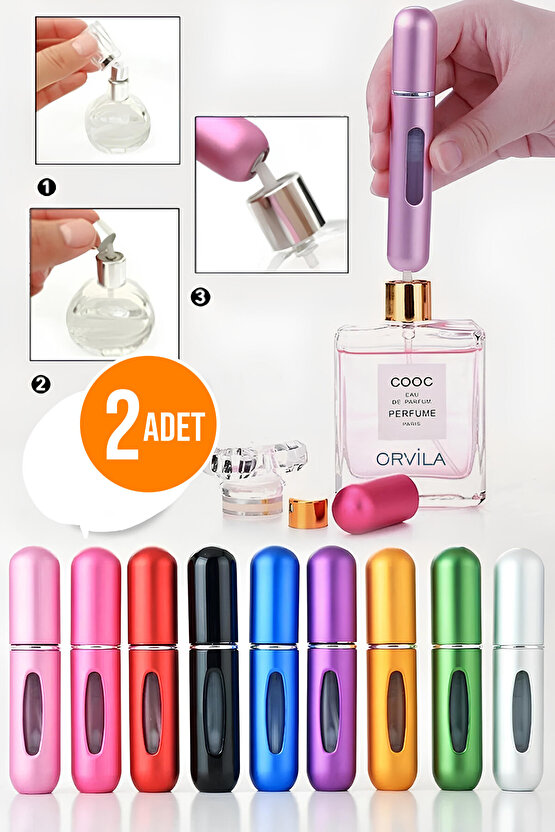 2 Adet - Taşınabilir Mini Parfüm Şişesi Çanta Cep Araç Içi Boy - Doldurulabilir Boş Şişe 5 Ml.