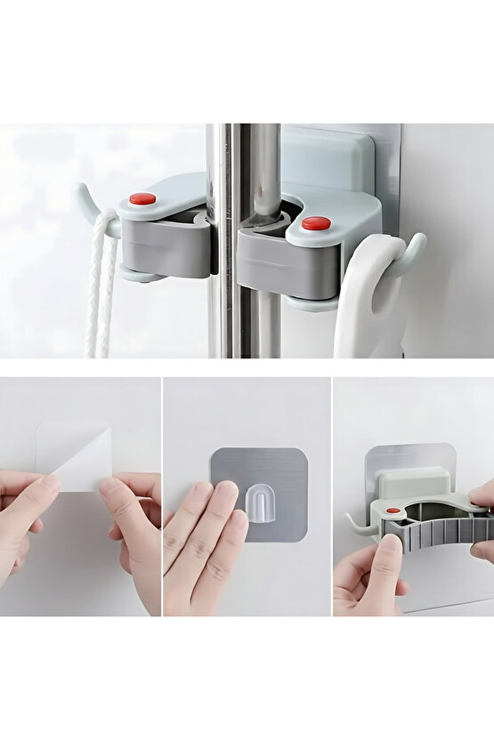 2 Adet Kendinden Yapışkanlı Banyo Mop Askısı Organizeri Fırça Sapı Düzenleyici