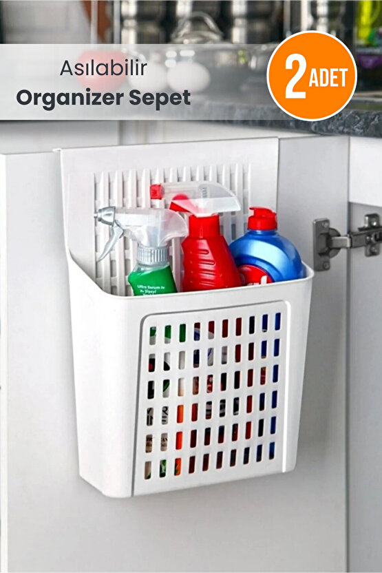 2 Adet - Dolap Kapağına Asılabilir Organizer Sepet
