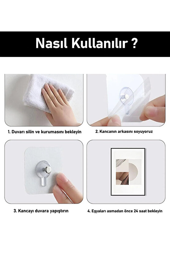 4 Adet Kendinden Yapışkanlı Tablo Askısı - Çok Amaçlı Yapışkan Vida Çivi