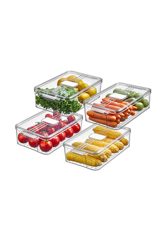 4x Adet Füme Frostora 5 LT Saplı Buzdolabı Organizeri & Saklama Kabı & Düzenleyici