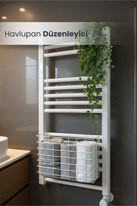 Asılabilir Havlupan Düzenleyici Banyo Havluluk Kurutma Sepeti Tuvalet Kağıdı Organizer Beyaz