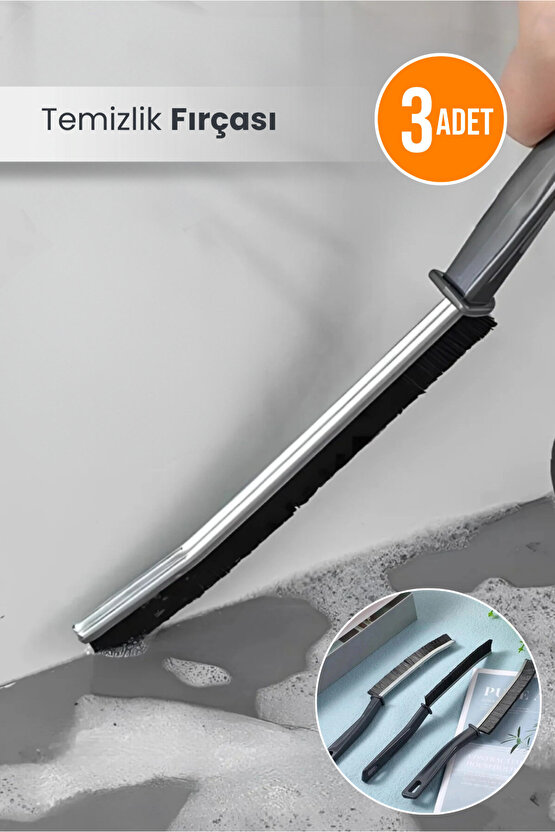3Lü Ince Detaylı Temizlik Fırçası | Dar Köşe Kıl Saplı Fırçası Banyo Mutfak 23 Cm