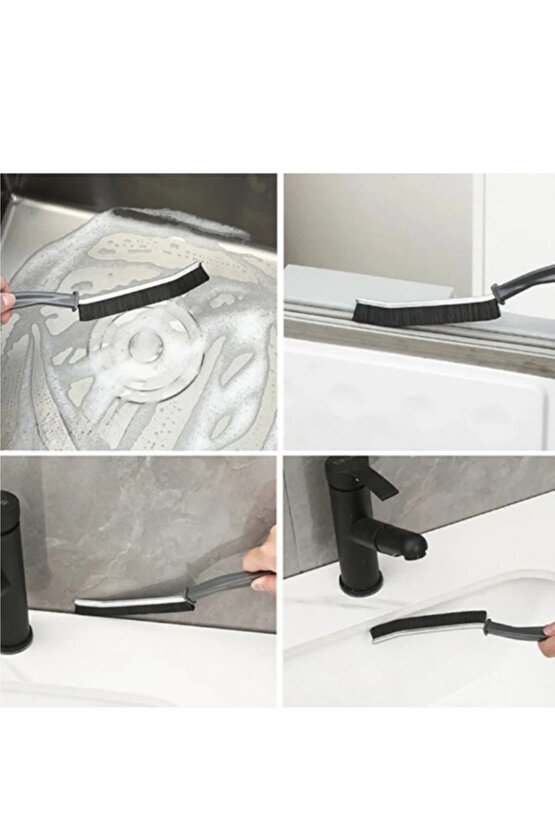 3Lü Ince Detaylı Temizlik Fırçası | Dar Köşe Kıl Saplı Fırçası Banyo Mutfak 23 Cm