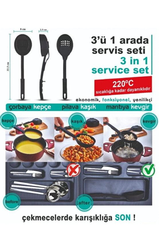 Yanmaz Yapışmaz Yüksek Isıya Dayanıklı Teflon Kevgirli Kepçe - Servis Kaşığı