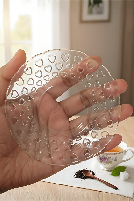 6Lı Çay Bardağı Altlığı Tabak Seti - Mika Kristal Çay Tabağı