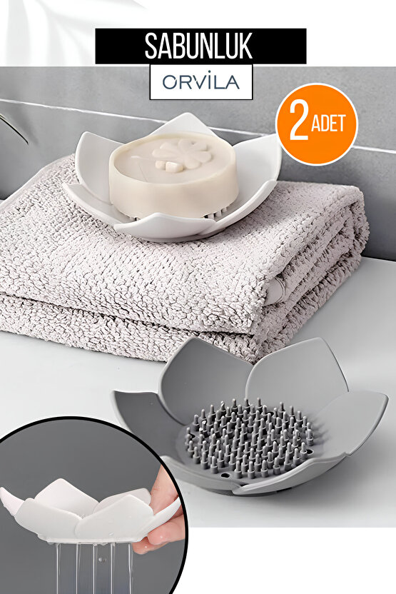 2li Elastik Lotus Kaydırmaz Katı Sabunluk ve Süngerlik Silikon