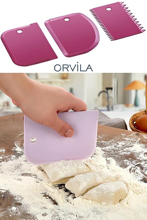 3lü Set Hamur Doğrayıcı ve Pasta Şekillendirici Kazıyıcı Set