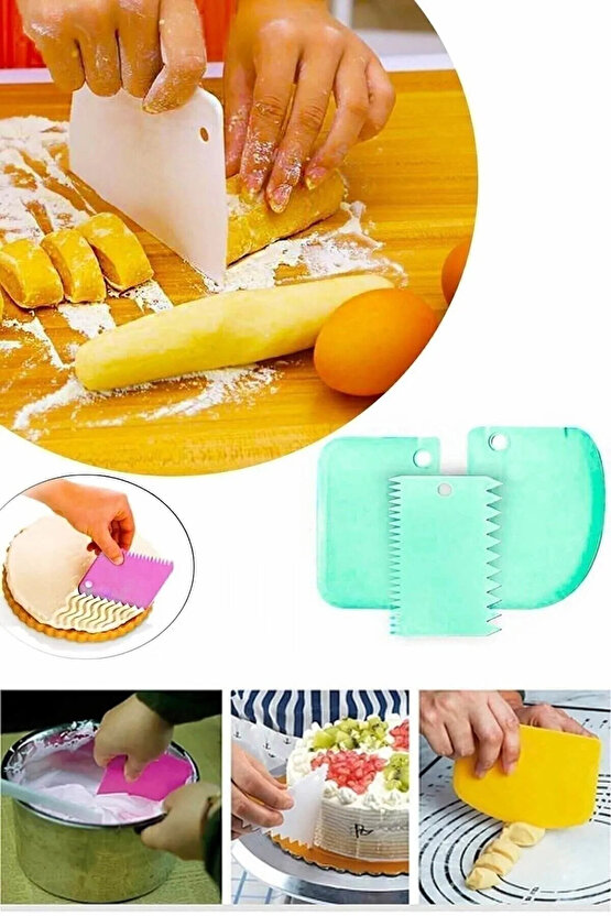 3lü Set Hamur Doğrayıcı ve Pasta Şekillendirici Kazıyıcı Set