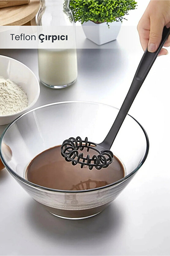 Yanmaz Yapışmaz Yüksek Isıya Dayanıklı Teflon Spiral Çırpıcı - Yumurta Çırpıcı 28 Cm