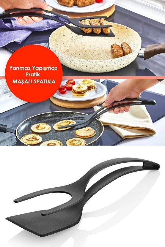 Yanmaz Yapışmaz 220 Derece Dayanıklı Teflon Maşalı Spatula - Spatula Servis Kepçesi