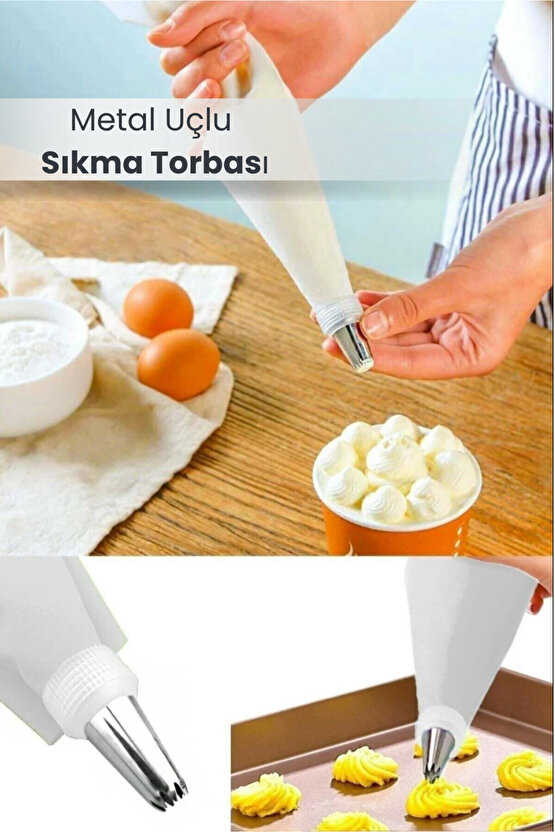 Pratik Metal Uçlu Krema Sıkma Torbası - 9 Adet Şekilli Uçlu