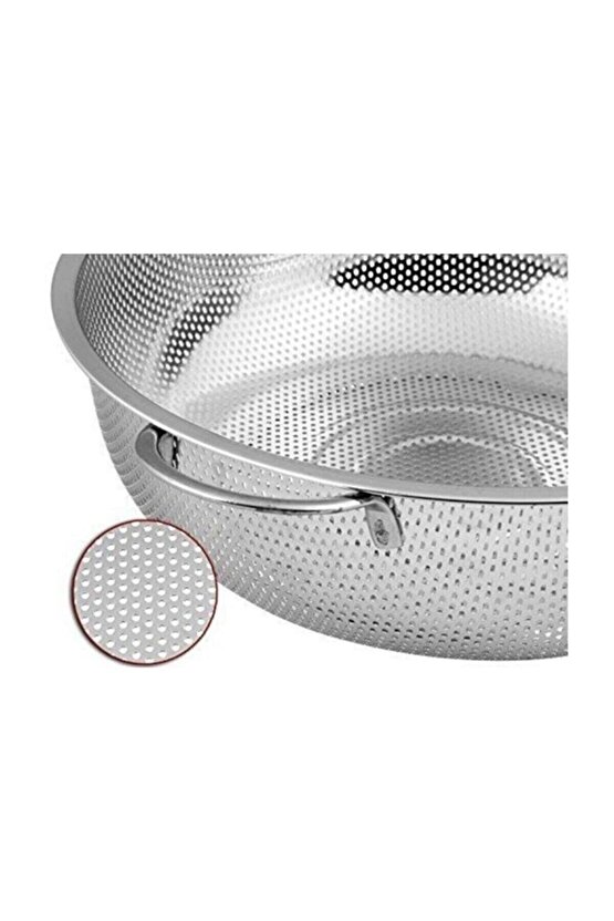 Metal Kulplu Paslanmaz Çelik Süzgeç 26 Cm | Makarna - Pirinç - Bulgur