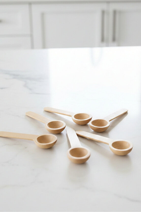 6lı Ahşap Küçük Ölçek Baharat Kaşığı - Oval