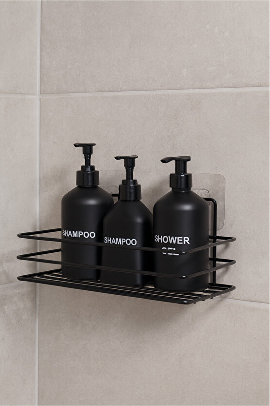 Yapışkanlı Paslanmaz Siyah Banyo Düzenleyici Organizer - Şampuanlık
