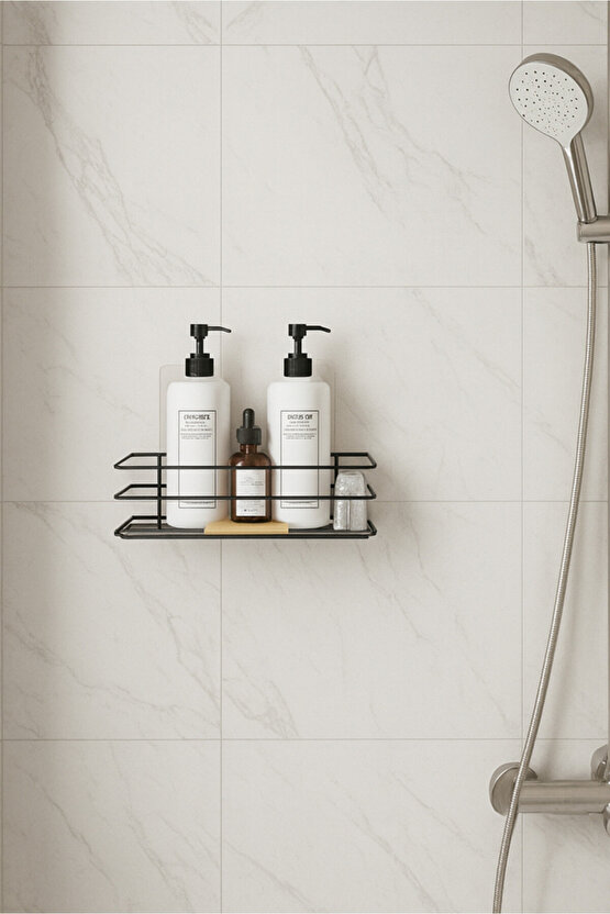 Yapışkanlı Paslanmaz Siyah Banyo Düzenleyici Organizer - Şampuanlık
